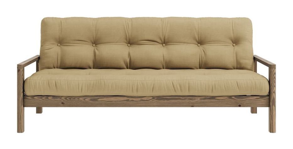 Knob Sovesofa, Brun lakeret fyrretræ, Wheat Beige - Unoliving.com