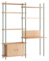 Shelving System m. skrivebord og skab, 2 fag, 4 hylder, H:200, Eg/Grøn - Unoliving.com