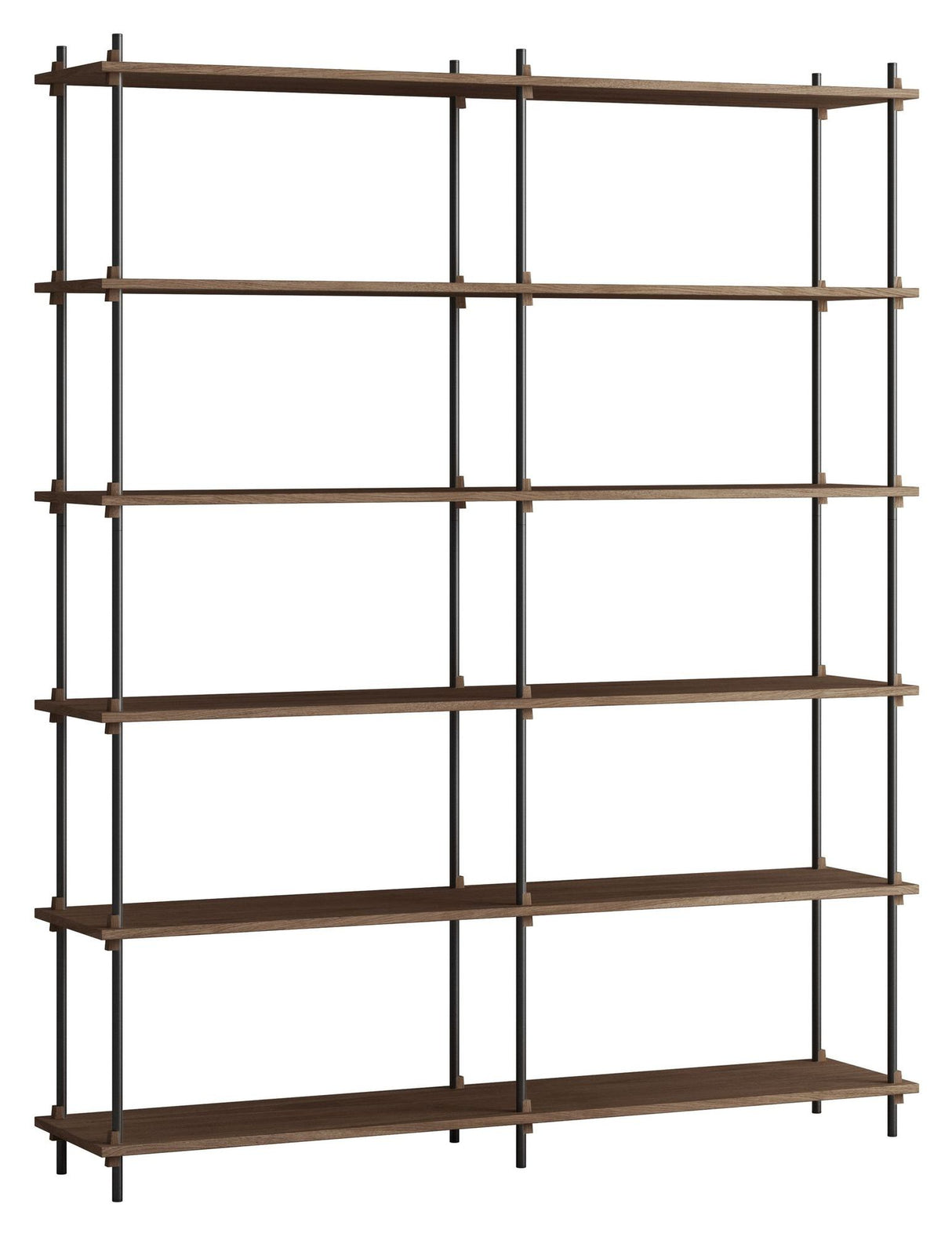 Shelving System, 2 fag, 12 hylder, H:200, Røget Eg/Sort - Unoliving.com