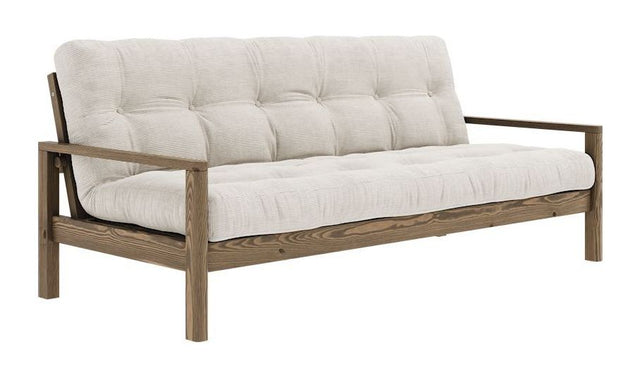 Knob Sovesofa, Brun lakeret fyrretræ, Ivory fløjl - Unoliving.com