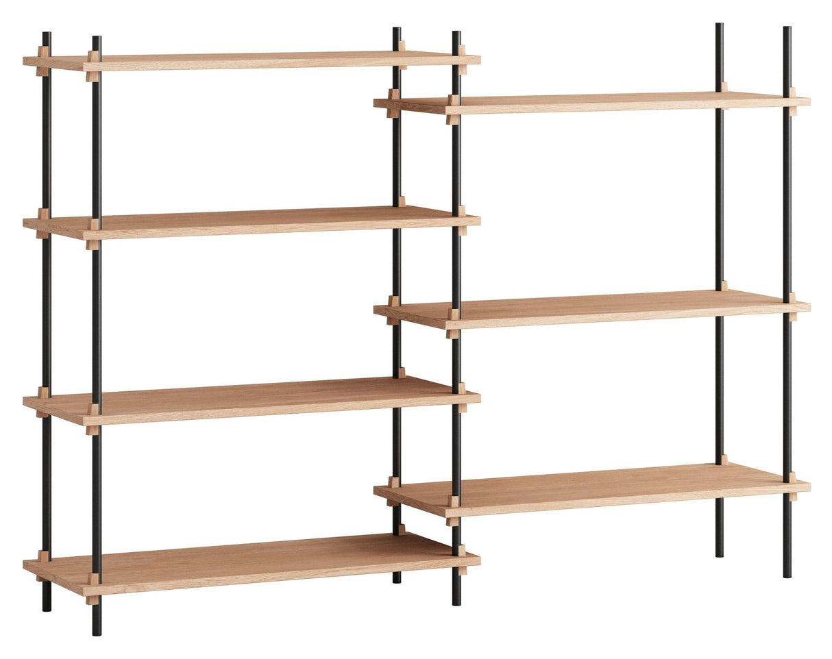 Shelving System, 2 fag, 7 hylder, H:115, Eg/Sort - Unoliving.com