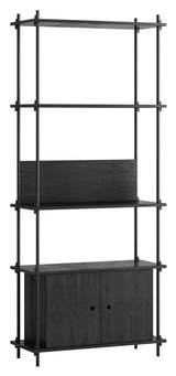 Shelving System m. skab, 1 fag, 3 hylder, H:200, Sort/sort - Unoliving.com