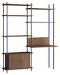 Shelving System m. skrivebord og skab, 2 fag, 4 hylder, H:200, Røget Eg/Blå - Unoliving.com