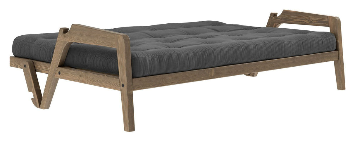 Grab Sovesofa, Brun lakeret fyrretræ, Dark Grey Fløjl - Unoliving.com