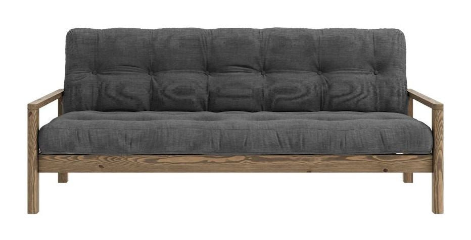 Knob Sovesofa, Brun lakeret fyrretræ, Dark Grey Fløjl - Unoliving.com