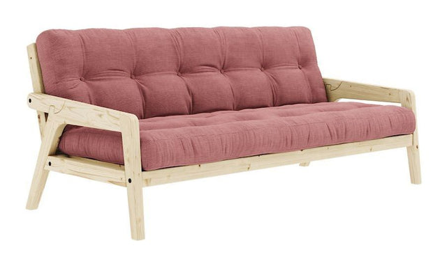 Grab Sovesofa, Lakeret fyrretræ, Sorbet Pink fløjl - Unoliving.com