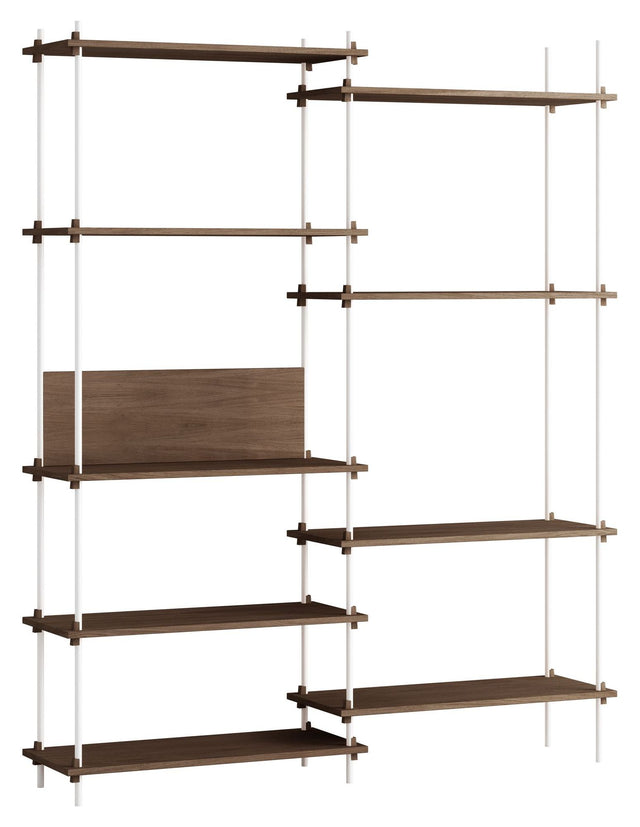 Shelving System, 2 fag, 9 hylder, H:200, Røget Eg/Hvid - Unoliving.com