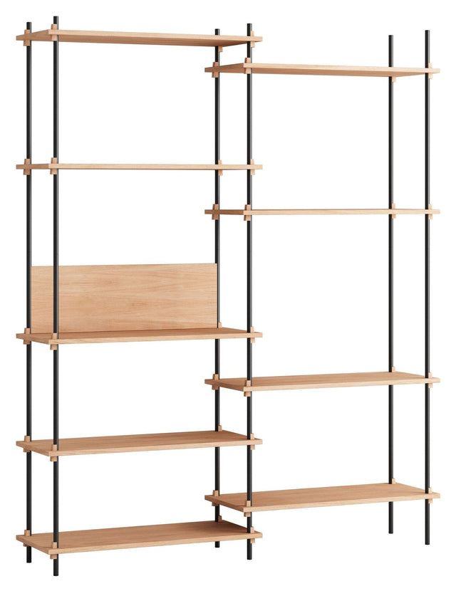 Shelving System, 2 fag, 9 hylder, H:200, Eg/Sort - Unoliving.com