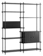 Shelving System m. skab, 2 fag, 8 hylder, H:200, Sort/sort - Unoliving.com