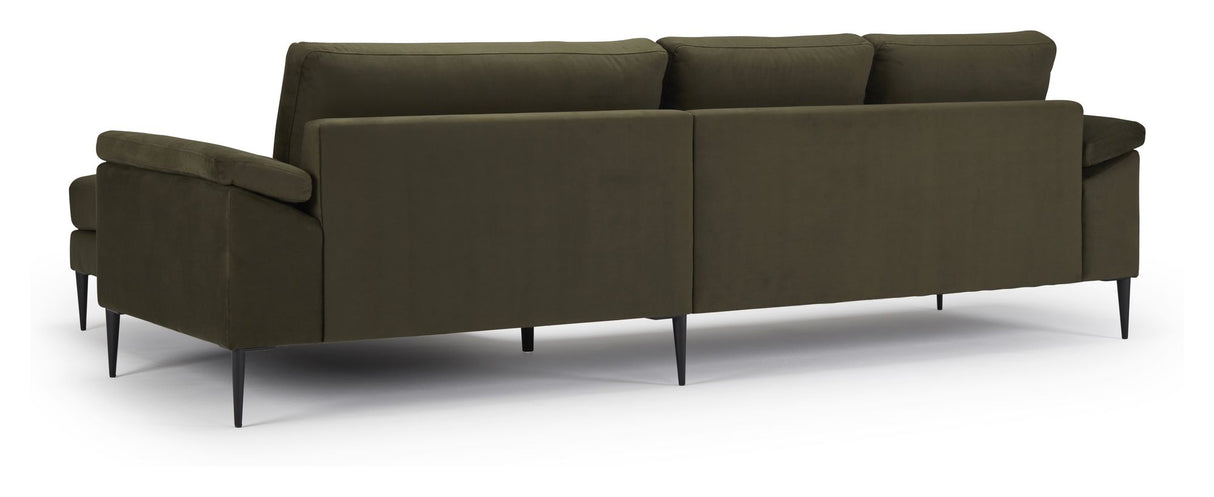 Nabbe 3-pers. Sofa m. chaiselong, højre, grøn stof - Unoliving.com