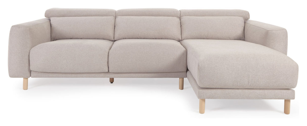 Singa 3-pers. Sofa m. højrevendt chaiselong, Beige Chenille - Unoliving.com