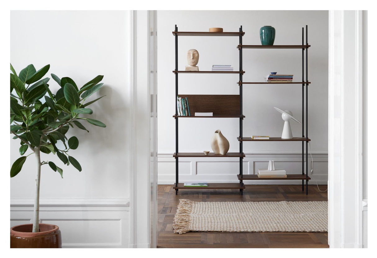 Shelving System, 2 fag, 9 hylder, H:200, Røget Eg/Sort - Unoliving.com