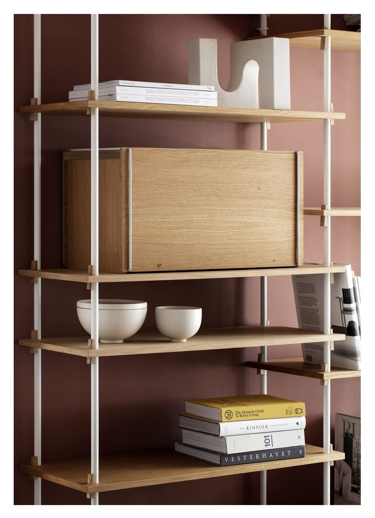 Shelving System, 2 fag, 9 hylder, H:200, Eg/Hvid - Unoliving.com