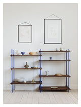 Shelving System, 2 fag, 7 hylder, H:115, Røget Eg/Blå - Unoliving.com