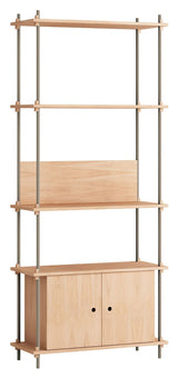 Shelving System m. skab, 1 fag, 3 hylder, H:200, Eg/Grå - Unoliving.com