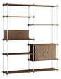 Shelving System m. skab, 2 fag, 8 hylder, H:200, Røget Eg/Hvid - Unoliving.com