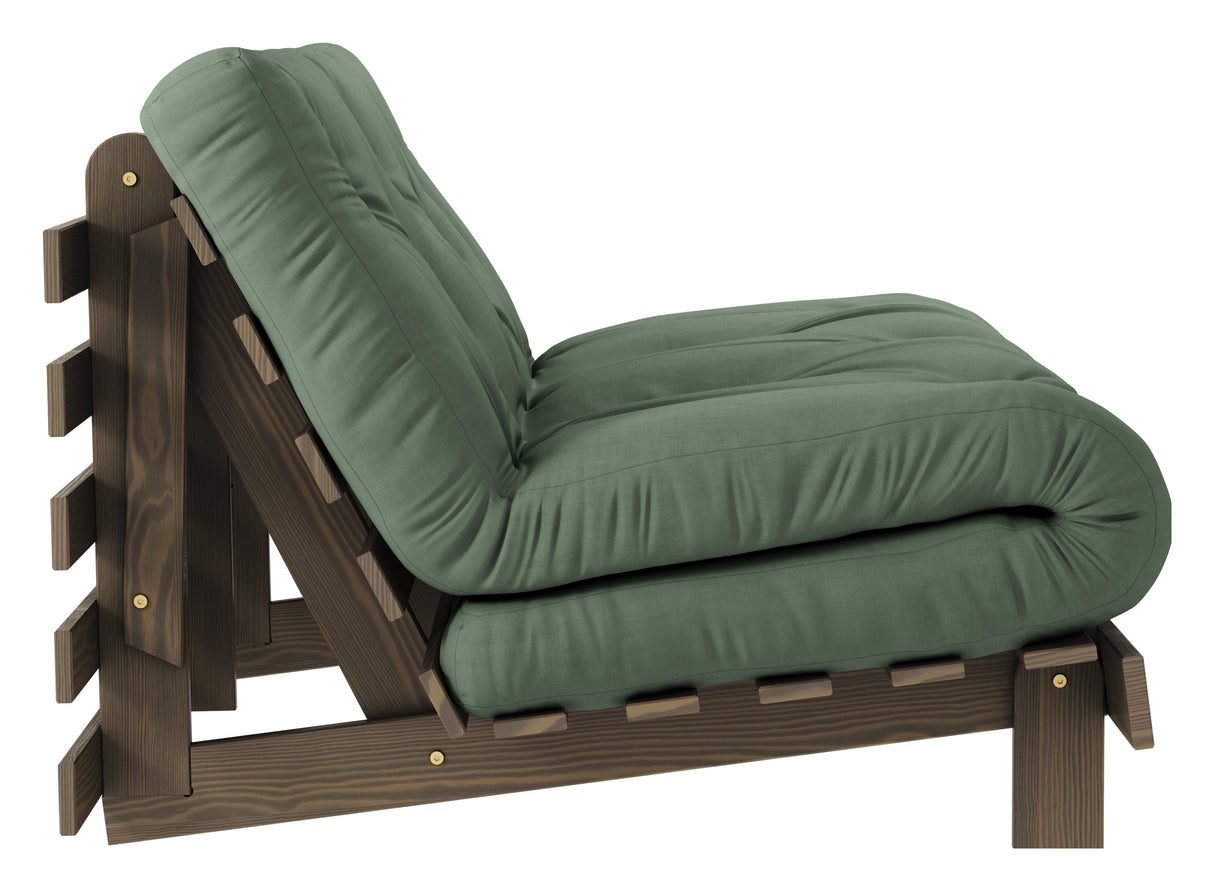 Roots 140 Sovesofa, Brun lakeret fyrretræ, Olive Green - Unoliving.com