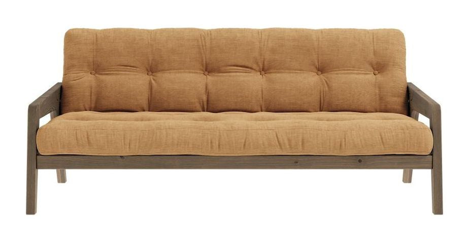 Grab Sovesofa, Brun lakeret fyrretræ, Brun fløjl - Unoliving.com