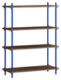 Shelving System, 1 fag, 4 hylder, H:115, Røget Eg/Blå - Unoliving.com