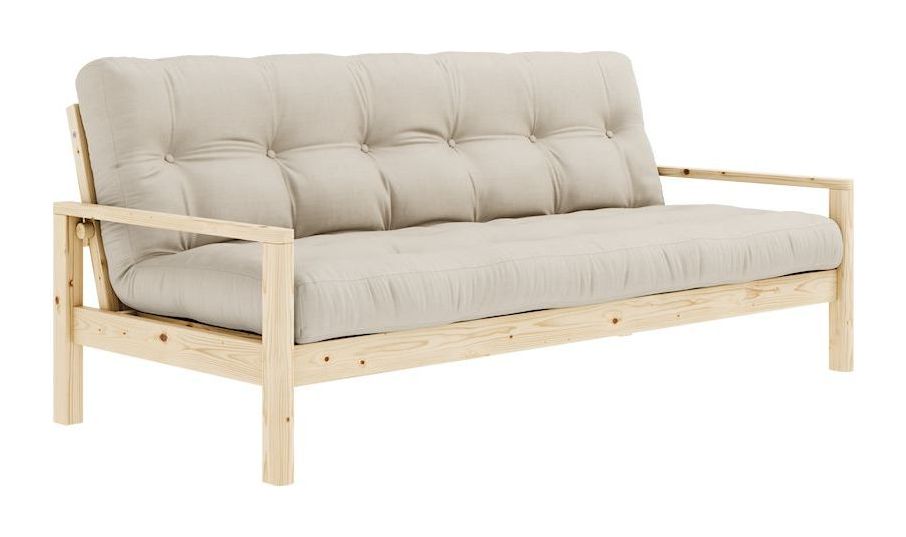 Knob Sovesofa, Lakeret fyrretræ, Beige - Unoliving.com