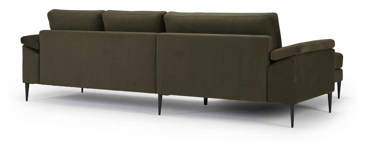 Nabbe 3-pers. Sofa m. chaiselong, venstre grøn stof - Unoliving.com