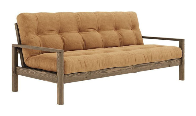 Knob Sovesofa, Brun lakeret fyrretræ, Brun fløjl - Unoliving.com