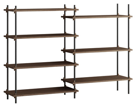 Shelving System, 2 fag, 7 hylder, H:115, Røget Eg/Sort - Unoliving.com