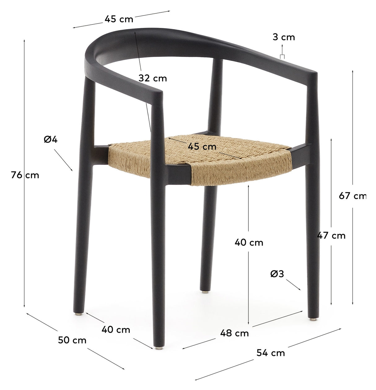 Ydalia, spisebordsstol - natur/sort - Unoliving.com