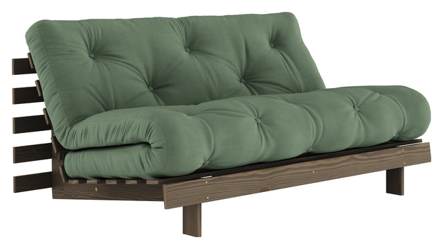 Roots 160 Sovesofa, Brun lakeret fyrretræ, Olive Green - Unoliving.com