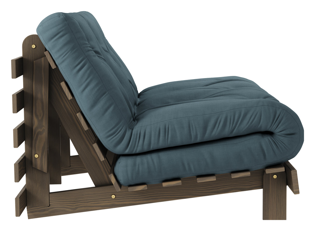 Roots 140 Sovesofa, Brun lakeret fyrretræ, Petrol Blue - Unoliving.com