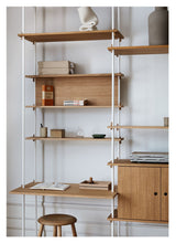 Shelving System m. skrivebord og skab, 2 fag, 4 hylder, H:200, Eg/Hvid - Unoliving.com