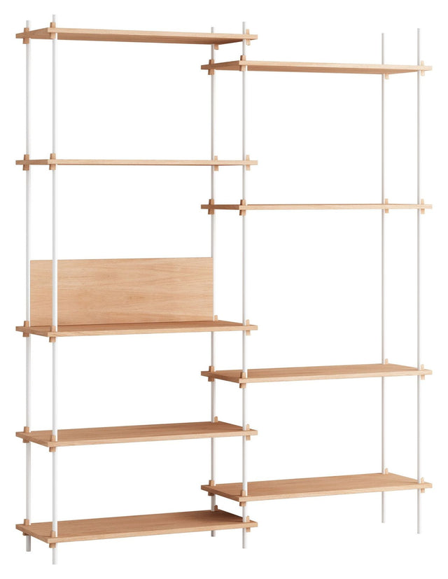 Shelving System, 2 fag, 9 hylder, H:200, Eg/Hvid - Unoliving.com