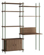 Shelving System m. skrivebord og skab, 2 fag, 4 hylder, H:200, Røget Eg/Grøn - Unoliving.com