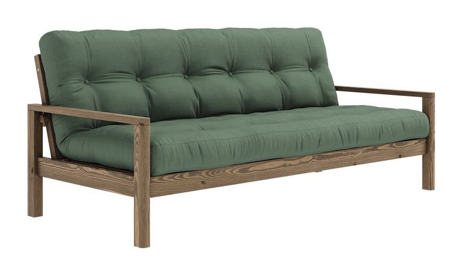 Knob Sovesofa, Brun lakeret fyrretræ, Olive Green - Unoliving.com