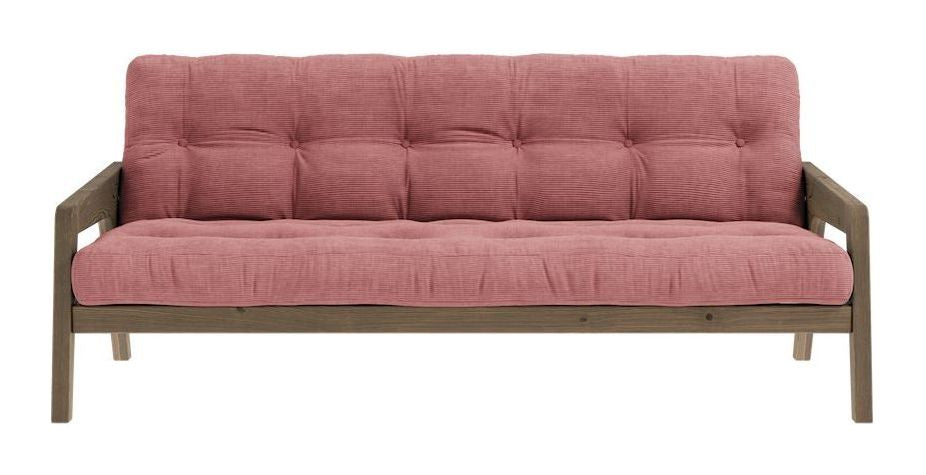 Grab Sovesofa, Brun lakeret fyrretræ, Sorbet Pink fløjl - Unoliving.com