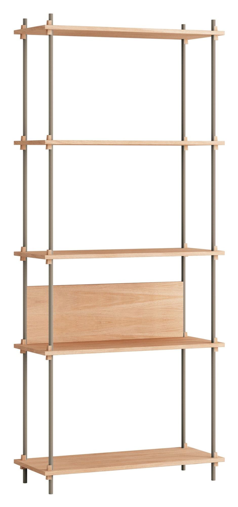 Shelving System, 1 fag, 5 hylder, H:200, Eg/Grå - Unoliving.com