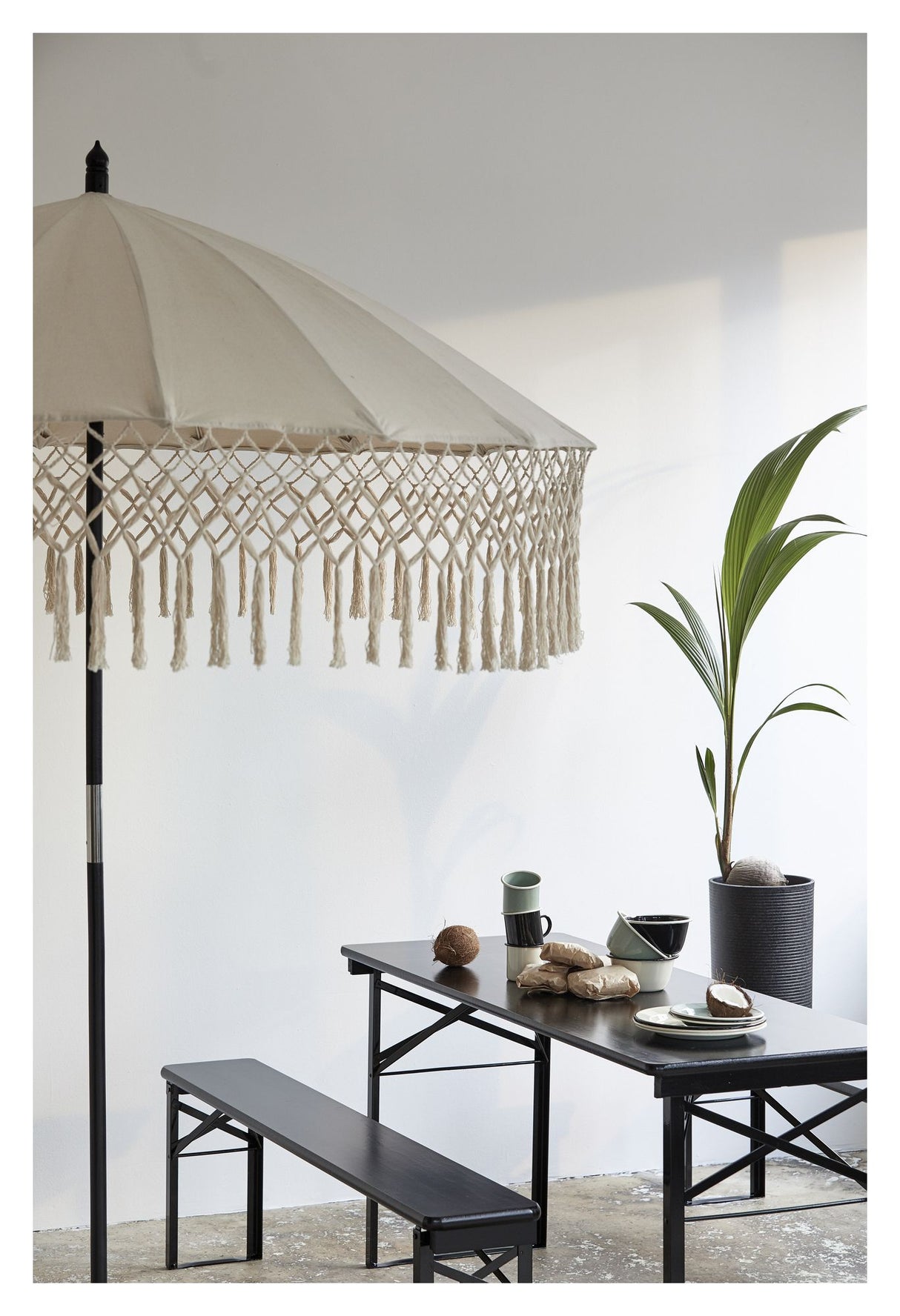 Nordal TORSA Parasol, Ø188, Creme m. sort stander - Unoliving.com