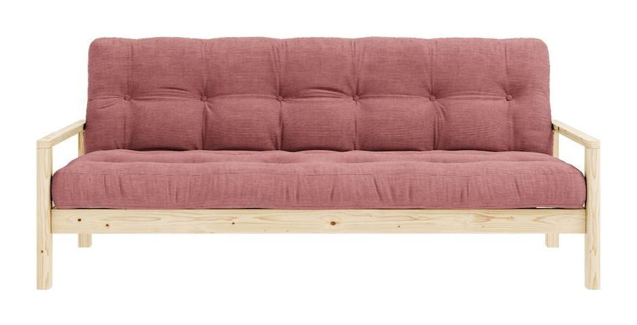 Knob Sovesofa, Lakeret fyrretræ, Sorbet Pink fløjl - Unoliving.com