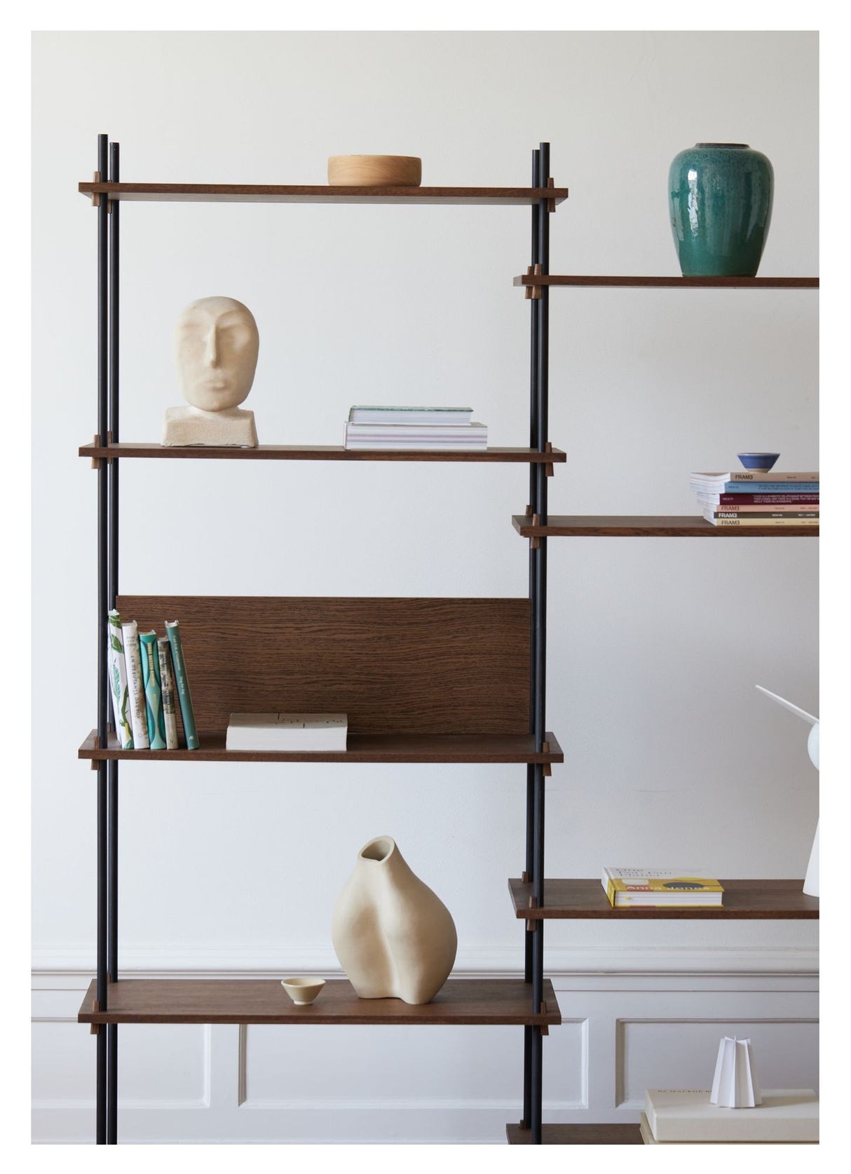 Shelving System, 2 fag, 9 hylder, H:200, Røget Eg/Sort - Unoliving.com