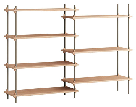 Shelving System, 2 fag, 7 hylder, H:115, Eg/Grå - Unoliving.com