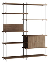 Shelving System m. skab, 2 fag, 8 hylder, H:200, Røget Eg/Sort - Unoliving.com