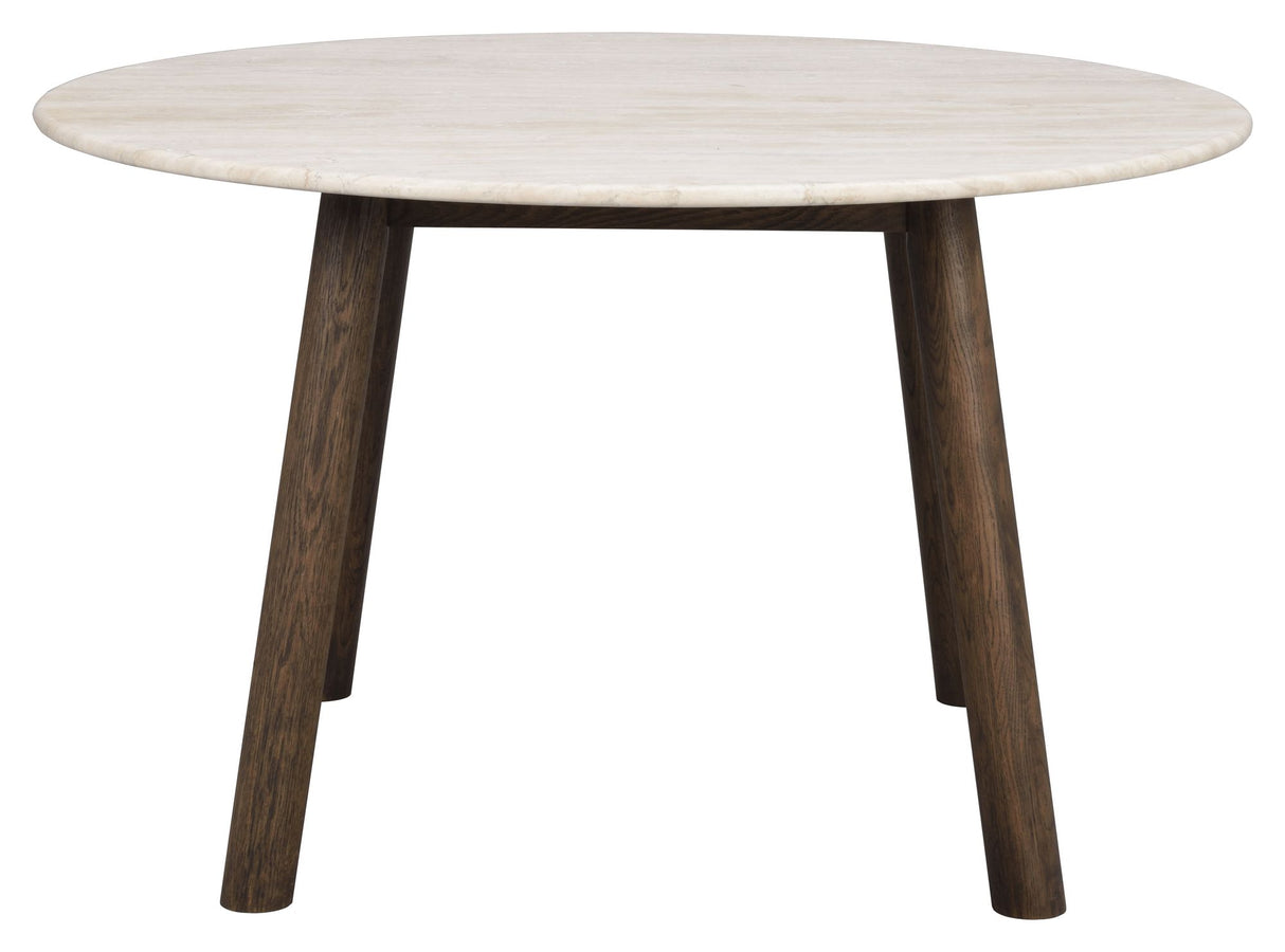 Taransay Spisebord, Beige travertin, Brun eg, Ø125 - Unoliving.com