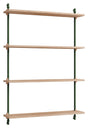 Wall Shelving, 1 fag, 4 hylder, H:115, Eg/Grøn - Unoliving.com