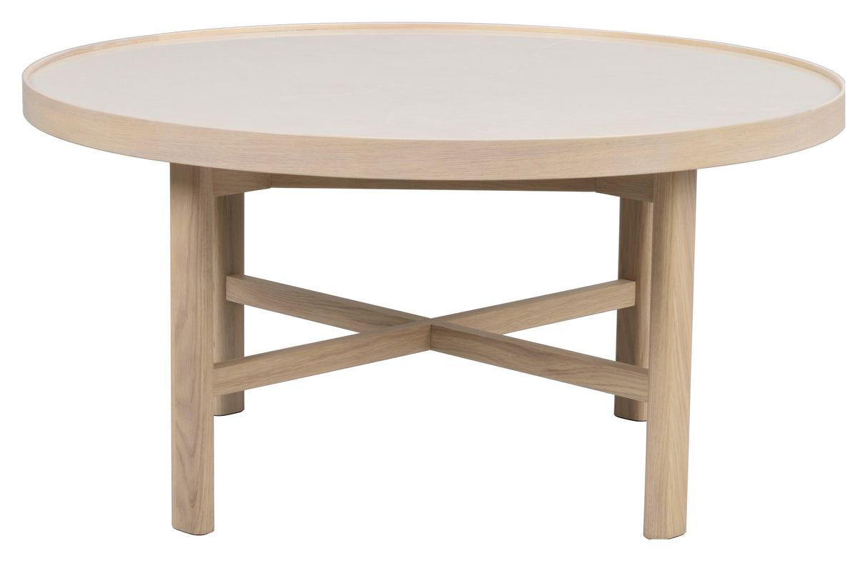 Marsden, sofabord Ø90, beige keramik/lys eg - Unoliving.com