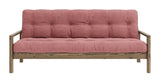 Knob Sovesofa, Brun lakeret fyrretræ, Sorbet Pink fløjl - Unoliving.com