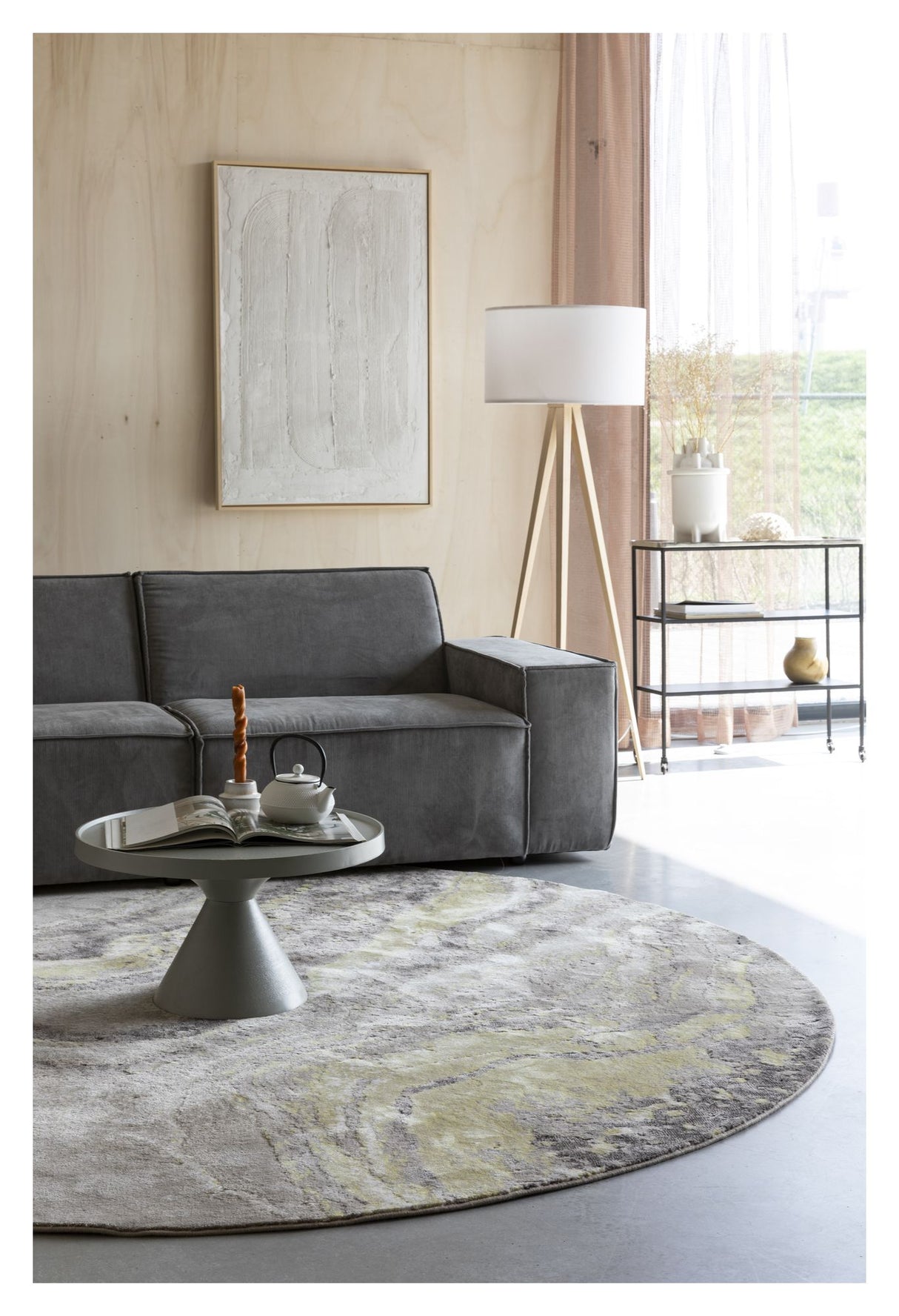 Zuiver Solar Tæppe, Ø200, Grey/Ochre - Unoliving.com