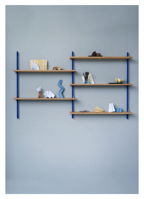 Wall Shelving, 2 fag, 5 hylder, H:85, Eg/Blå