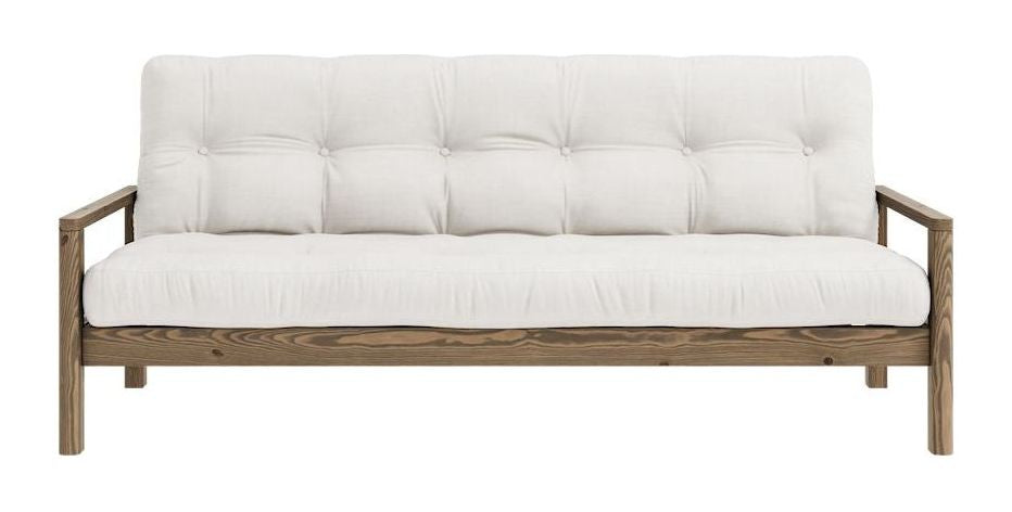 Knob Sovesofa, Brun lakeret fyrretræ, Offwhite - Unoliving.com