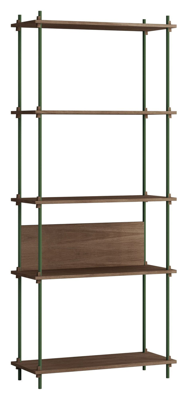 Shelving System, 1 fag, 5 hylder, H:200, Røget Eg/Grøn - Unoliving.com