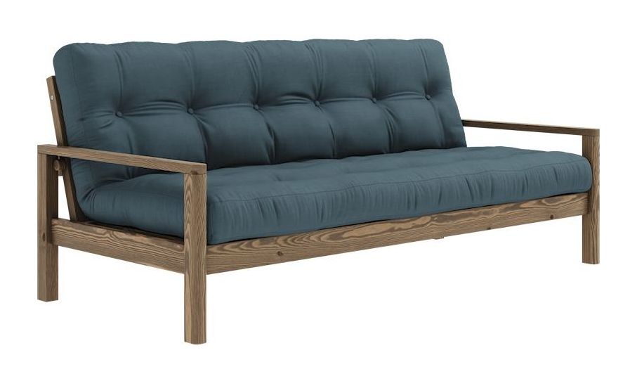 Knob Sovesofa, Brun lakeret fyrretræ, Petrol Blue - Unoliving.com